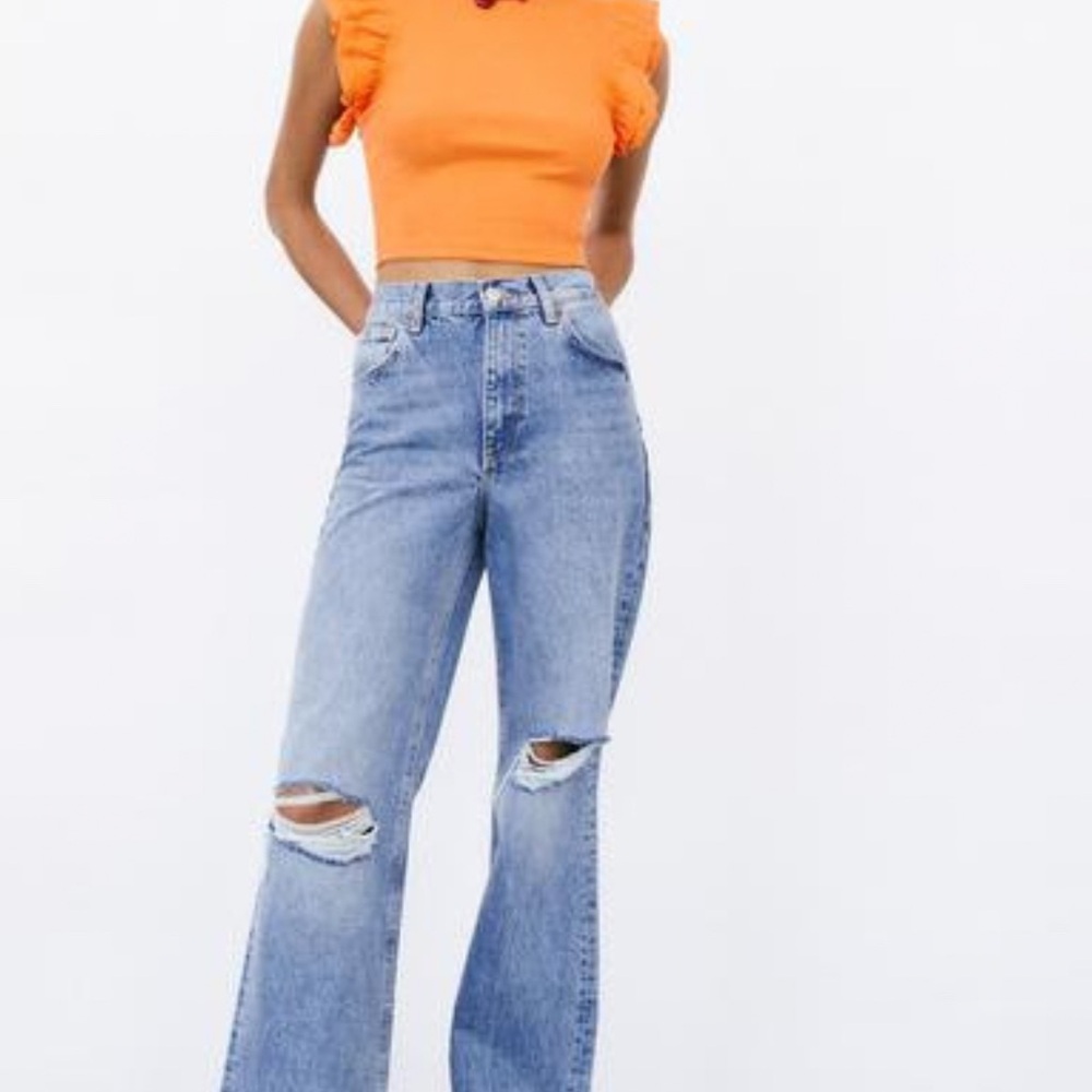 Zara Wide Leg Ripped Jeans